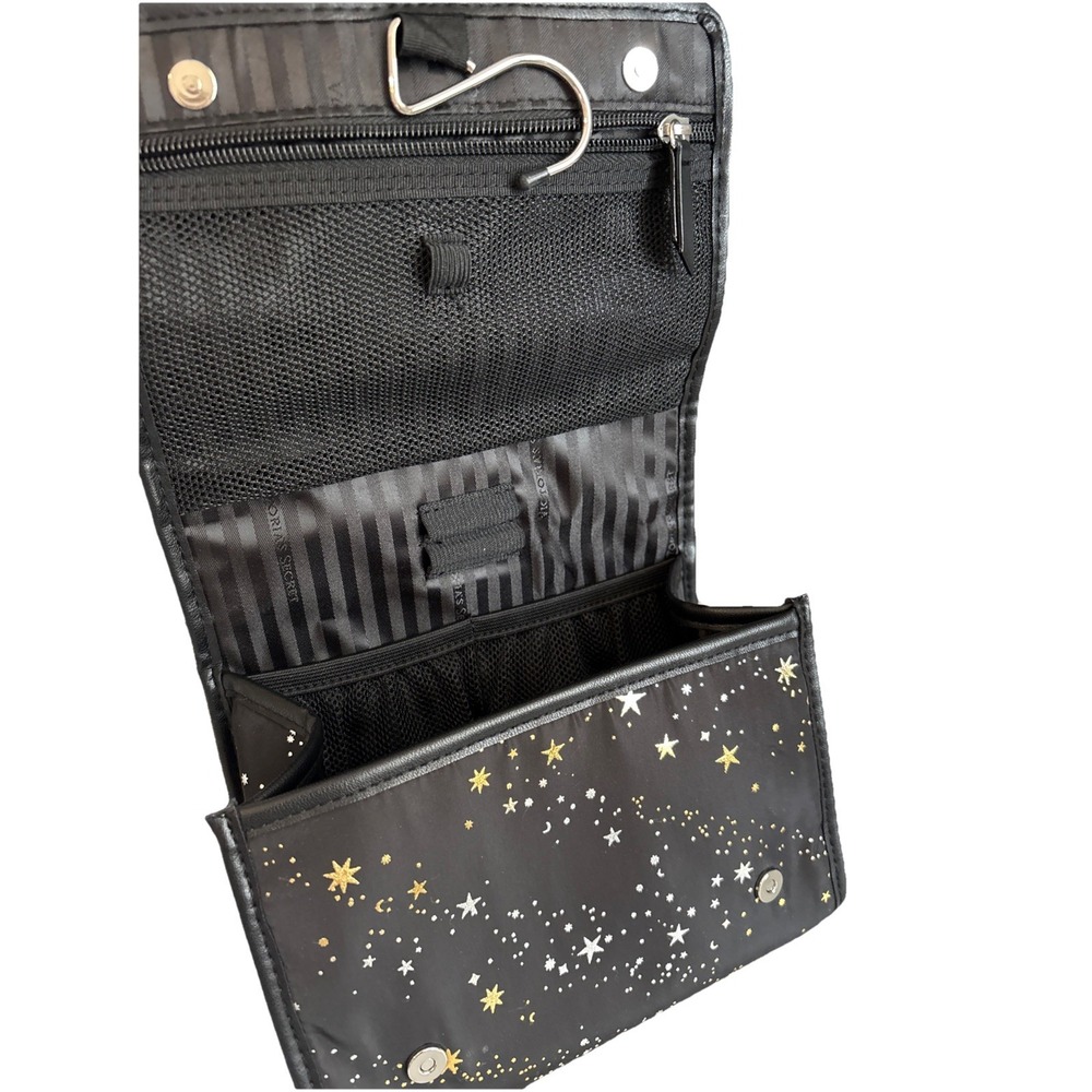 Victoria's Secret Hanging Toiletry Bag Black Celestial Star Gold Silver Travel - Picture 5 of 8